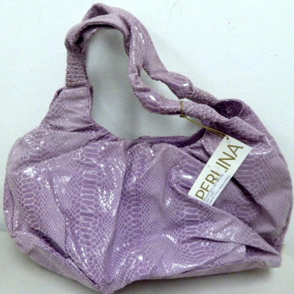 PERLINA LAVENDER SNAKESKIN LEATHER large shoulder HOBO BAG NWT - Picture 4 of 8